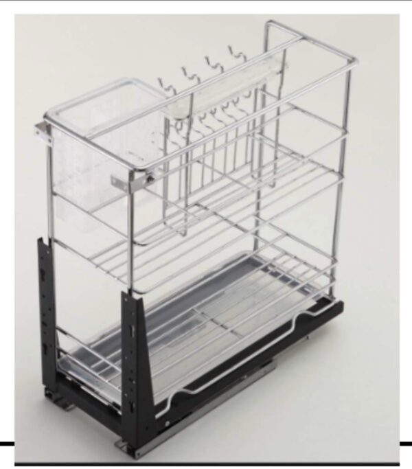Porte-bouteilles 30 CM Chromé – Coulisse à fermeture douce – Fixation bas avec guide