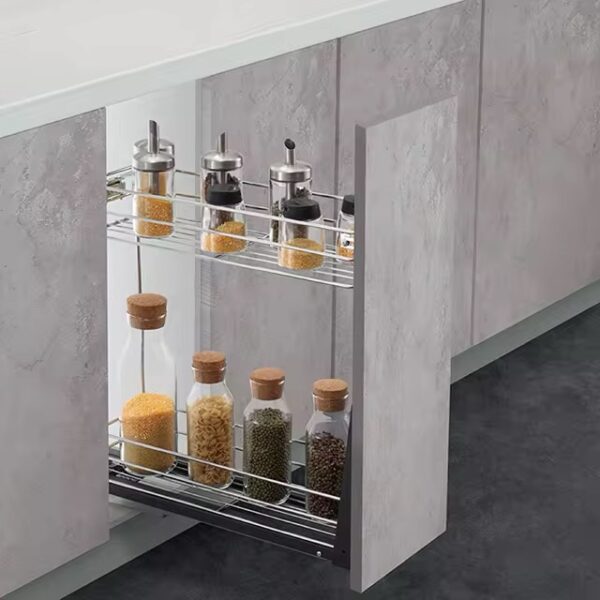 Porte-bouteilles 20 CM Chromé – Coulisse à fermeture douce – Fixation bas avec guide