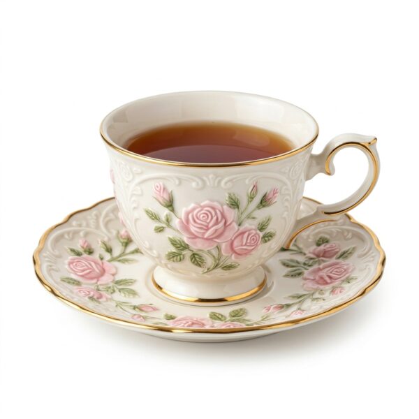 Tasse & Soucoupe Porcelaine Florale Rose – Duo Élégant