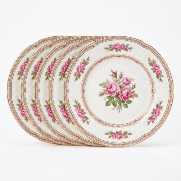 Lot de 6 Assiettes Plates Porcelaine Florale Rose – Style Vintage